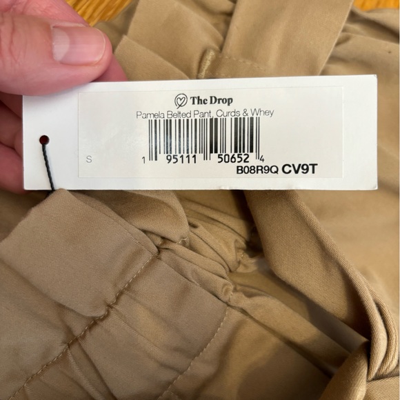 THE DROP Pamela Pull-On Belted Pant High Waisted Curds & Whey Khaki NEW Small - Picture 6 of 11